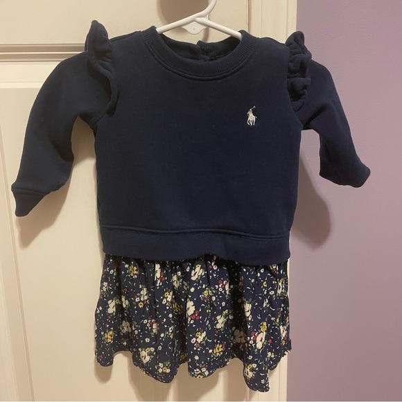 Thanksgiving dress - Ralph Lauren Baby Girl Floral Fleece Sweatshirt Dress -6m - Picture 3 of 5